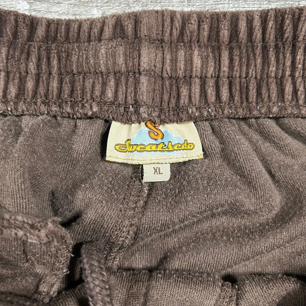 Sweatledo Brown Velour Track Pants Baggy Y2K Side Stripe Joggers Mens XL